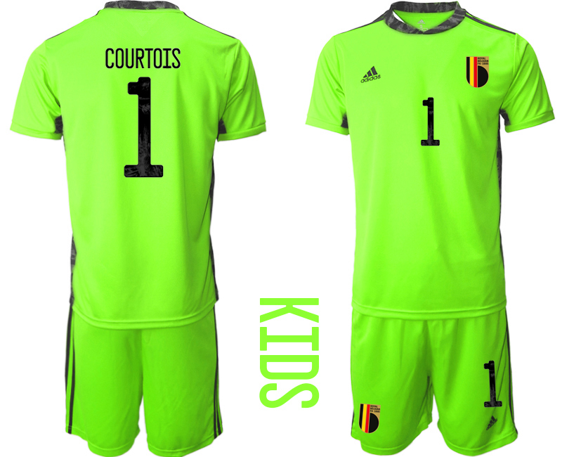 Youth 2021 European Cup Belgium green goalkeeper #1 Soccer Jersey2
